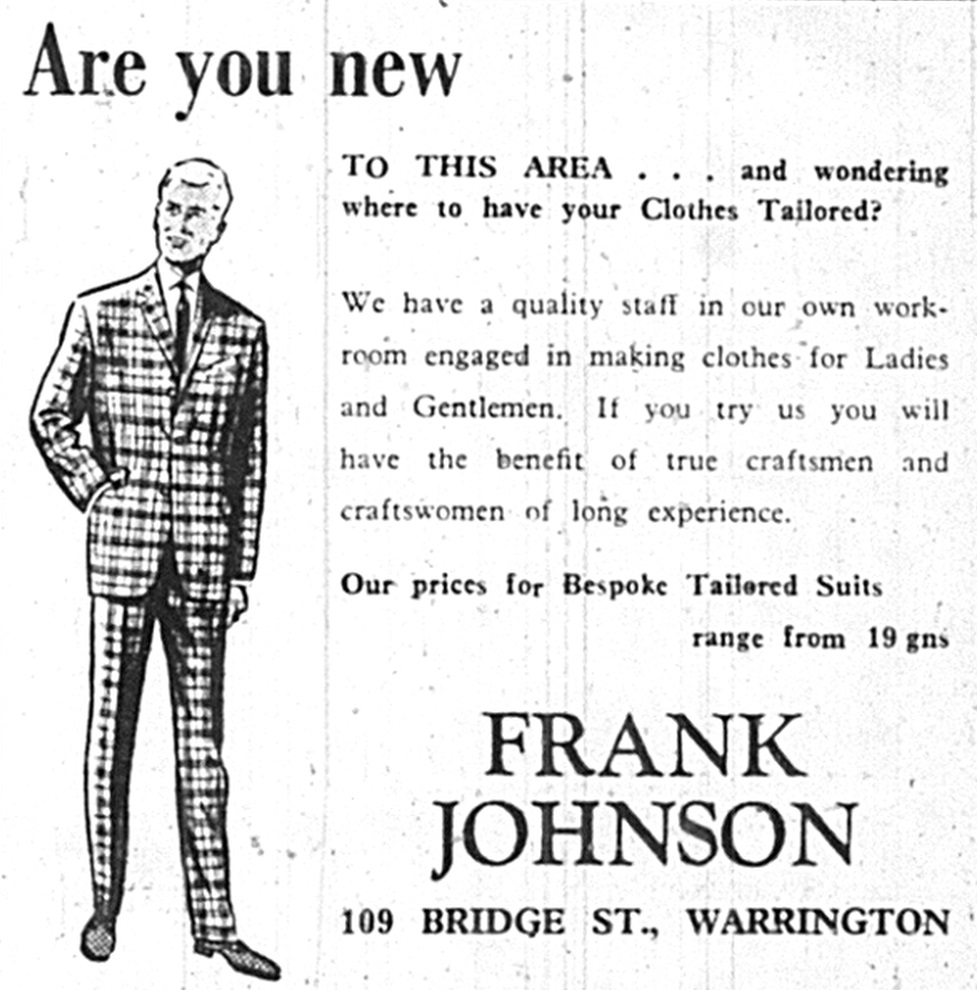 Frank Johnson tailored suits newspaper ad